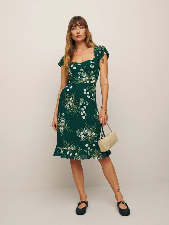 Reformation Dresses & Skirts - Reformation Rosi Emerald Green Floral Square-Neck Midi Dress